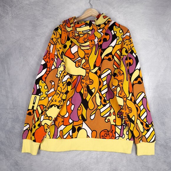 Puma BRITTO Hoodie Mens Large Yellow Orange AOP Graffiti Art Streatwear 90s insp - Picture 10 of 16